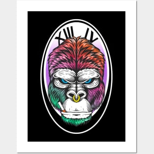 Angry Rainbow Gorilla Face Posters and Art